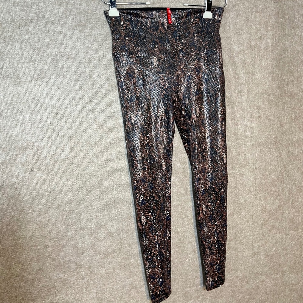 Spanx Leggings Womens XL Faux Leather Snakeskin Metallic Animal Print Yoga